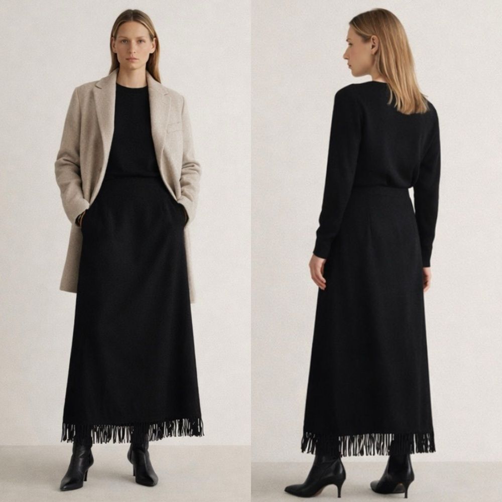 Pendleton Vintage Virgin wool maxi skirt with fringe